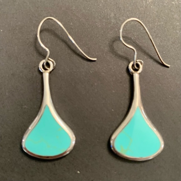 Turquoise and 925 Silver Dangle Teardrop Earrings - Picture 6 of 11